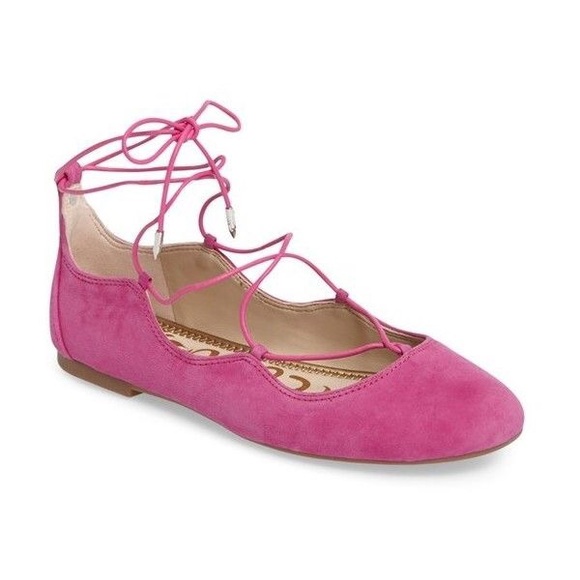 SAM EDELMAN PINK LACE UP SWEADE SHOES SIZE 8 - Picture 1 of 14